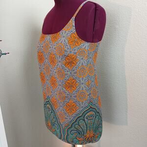 CAbi Arabesque Cami size small geometric medallion print paisley orange teal
